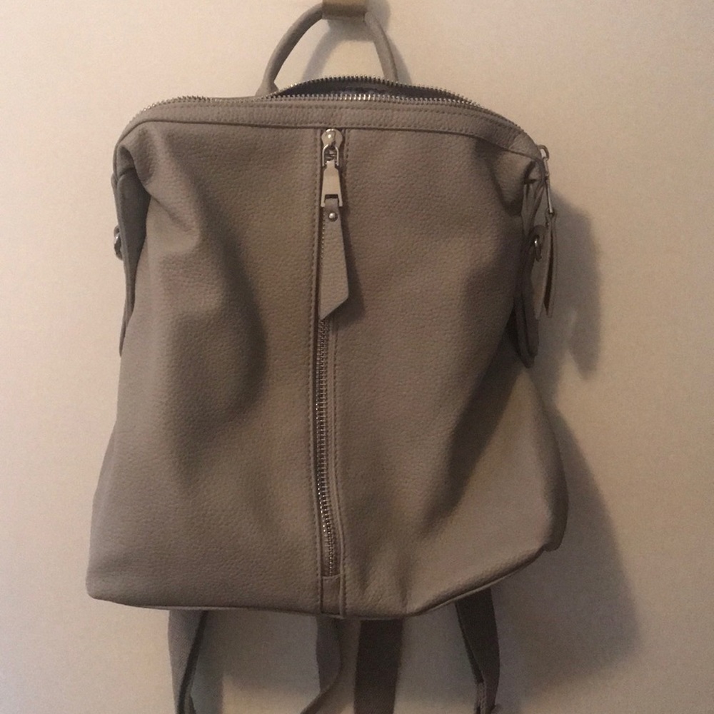 Light Grey pebbled vegan leather backpack